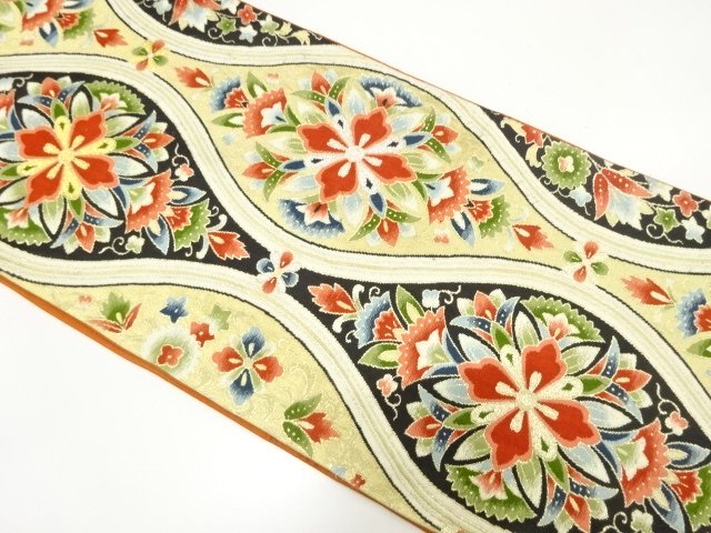 JAPANESE KIMONO / ANTIQUE TACHINUKI / FLORAL PATTERN WEAVE FUKURO OBI 